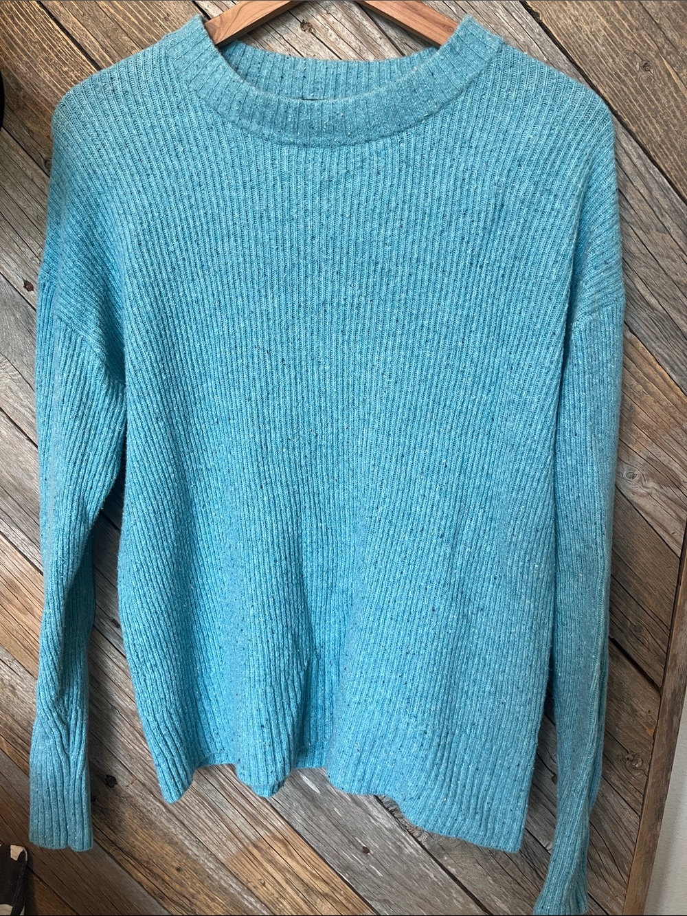 Something Navy Ribbed Crewneck Sweater in Aqua